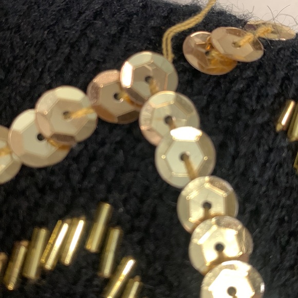 Vintage Alfred Dunner Beaded Sequin Sweater black / gold diamon argyle 70s / 80s - Picture 9 of 9